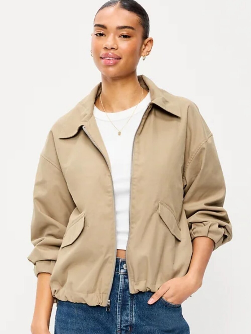 Old Navy FIRE! NWT! Full-Zip Harrington Jacket in Toasted Almond. Sz Sm. R2S!